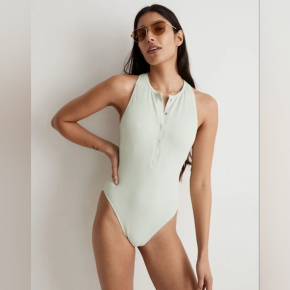 NWT Madewell Ribbed Snap-Front One-Piece Swimsuit Sz Xl - Picture 1 of 6